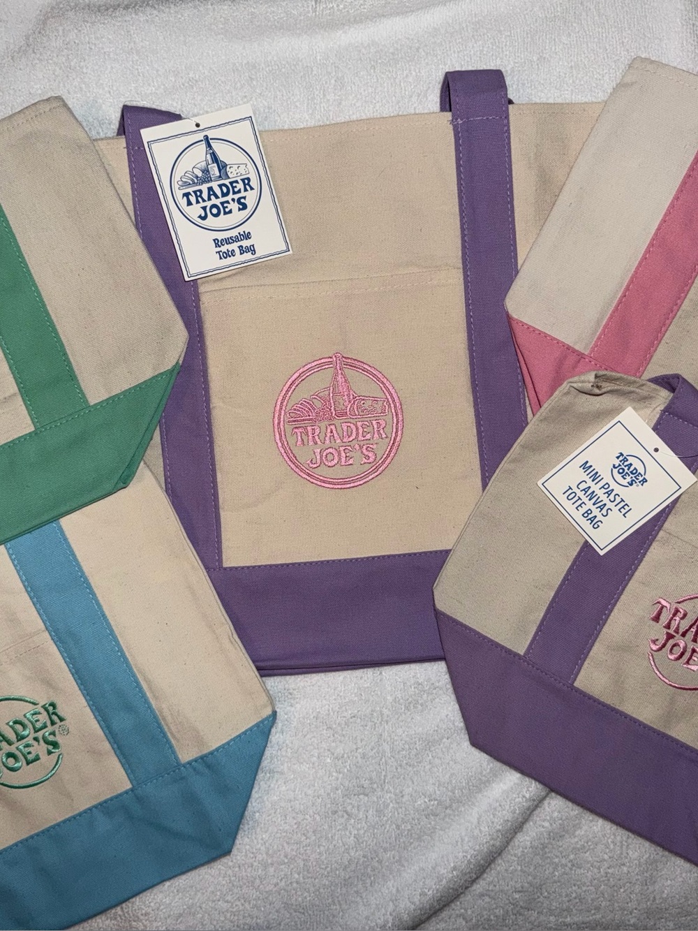 Trader Joe’s Pastel Large & Mini Canvas Totes Set of 5